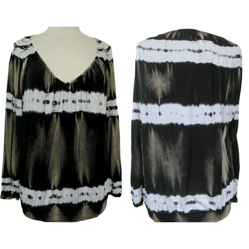 Urban X Sz Large Tie Dye Y2K V-Neck Pullover Top Elastic Neckline Long Sleeves